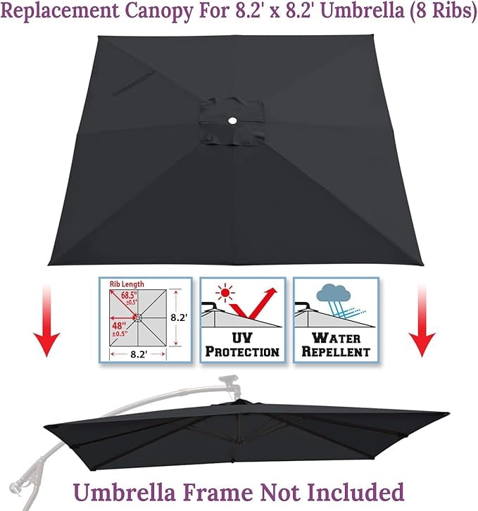 SOLAXO Replacement Umbrella Canopy for 8.2ft x 8.2 ft 8 ribs