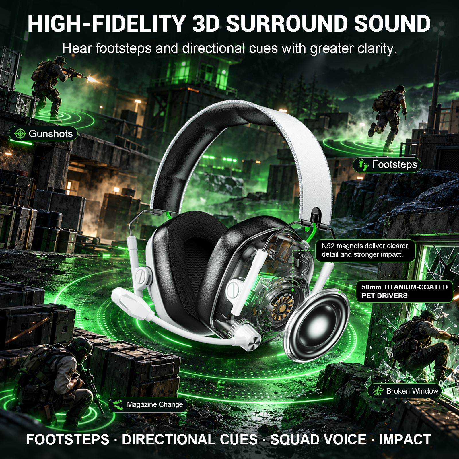 VAKEDY Wireless Gaming Headset With Mic White photo 4