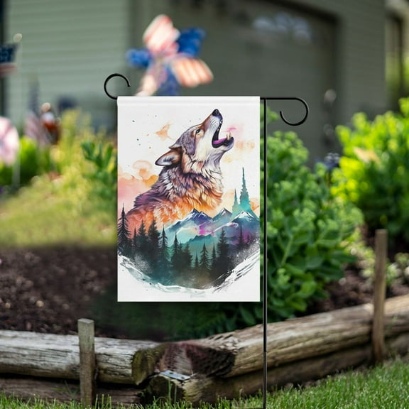 Wolf Forest Mountain Garden Flag Double Sided Outdoor Banners for Courtyard Outdoor Lawn Farmhouse Holiday Decorations