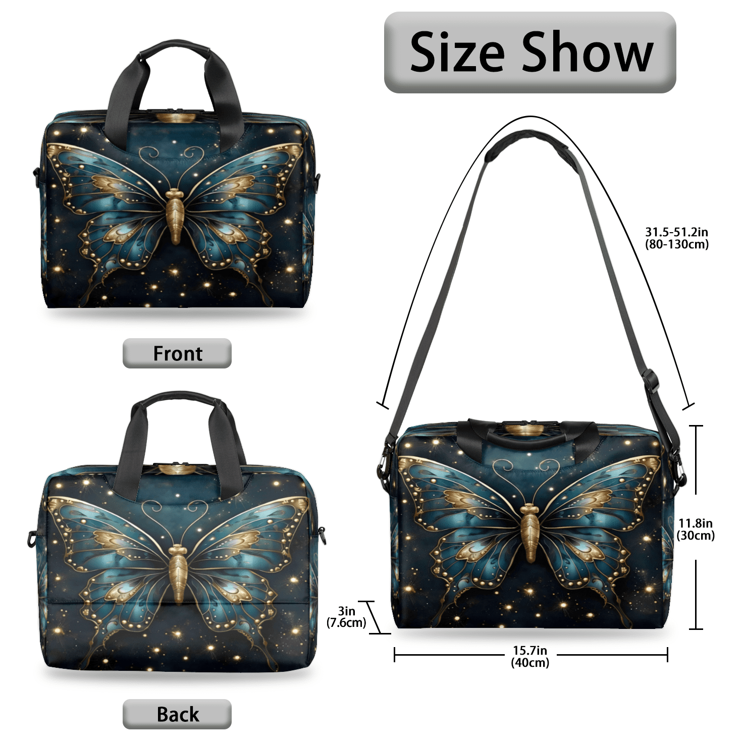 Herdesigns Boho Butterfly Laptop Bag for Women Men, Computer Case Briefcase Messenger Bags, 15-15.6 inch Laptop Sleeve Shoulder Bag