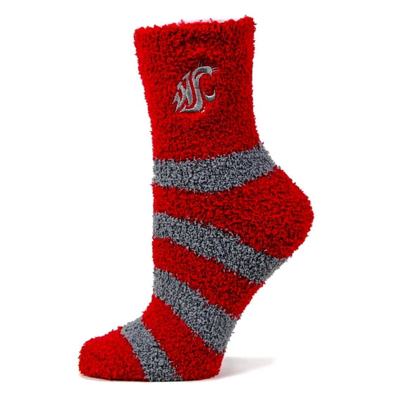 Washington State Cougars Striped Fuzzy Sock - Donegal Bay - Unisex - One Size - Ankle