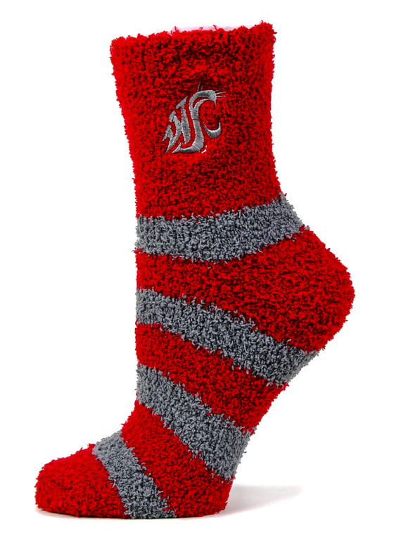 Washington State Cougars Striped Fuzzy Sock - Donegal Bay - Unisex - One Size - Ankle