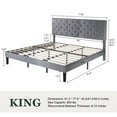 thumbnail image 7 of Amolife King Bed Frame with Adjustable Velvet-Studded Headboard, Grey, 7 of 7