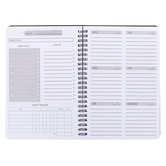 Uxcell Weekly Goals Notebook, A5 8.3 x 5.7 Inches 52 Sheets to Do List Notebook Goals Planner Notebook Daily Planner with Spiral Binding Habit Tracker, Black