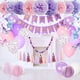 thumbnail image 3 of Adornos de cumpleaños morados para mujeres y niñas, suministros de decoración de fiesta de cumpleaños con globos rosas y morados, cartel de lunares circulares de feliz cumpleaños, farolillos de papel JAMW Sencillez, 3 of 5