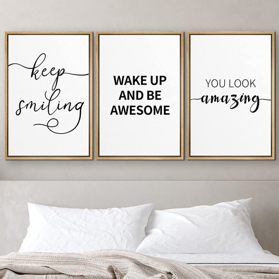 PixonSign Framed Wall Art Print Set Stay True Word Art Inspirational Motivation Typography Modern Art Chic Expressive Cool Black and White for Living Room, Bedroom, Office - 16"x24"x3 Natural