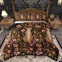 Homewish Wild Cheetah Leopard Bedding Comforter Set,Retro Rustic Flower Twin Comforter Sets,Colorful Country Floral Bedding Set For Boys Kids,Luxury Bedroom Decor Reversible,2 Pieces