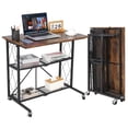 thumbnail image 1 of Collapsible Computer Desk with Wheels – 3-Tier Mobile Workstation, Metal Wire Shelves, No Assembly, Versatile Use – Brown, 1 of 8