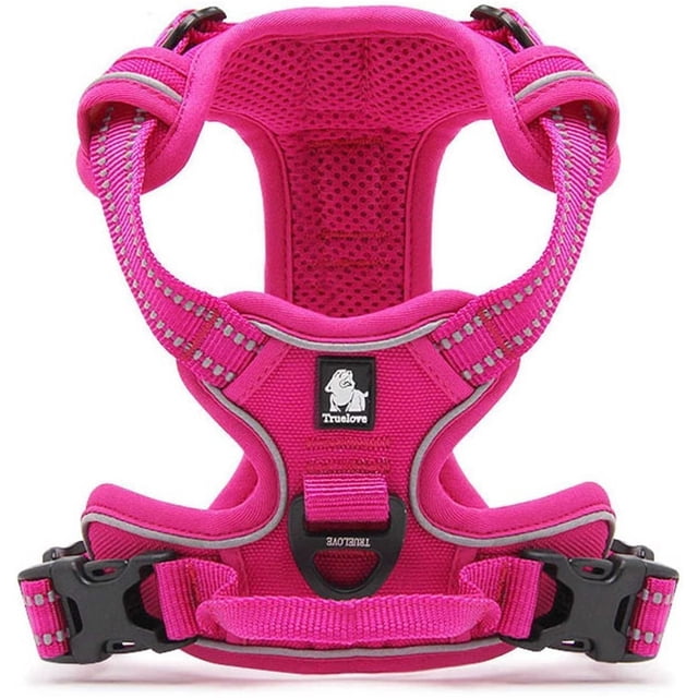 Arnés reflectante de nailon Tiner para perros grandes, chaleco reflectante 3M con asa para todo tipo de clima, correa de seguridad ajustable para perros (L, rosa)