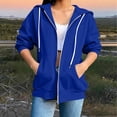 thumbnail image 2 of Women's Full Zip Up Hoodie 3/4 Sleeve Casual Hooded Sweatshirt with Pockets Drawstring Blue XL(XL), 2 of 5