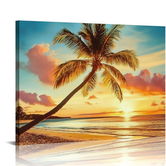 Shadudu Large Canvas Print for Home Decoration Sunset Seascape Beach Modern Painting Wall Art Picture Print on Canvas Unframed﻿ and Ready to Hang for Living Room 20x16-inch 20x16in