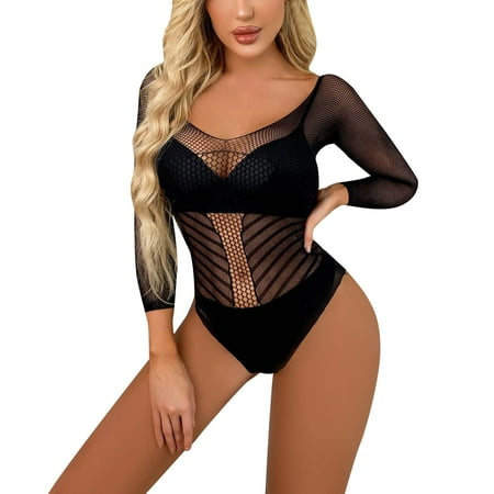 

Zuwimk Crotchless Lingerie For Women Sleepwear for Women Lingerie Sexy Chemises Nightgown V-Neck Full Slip Dress Black One Size