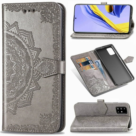 Dteck Case For Samsung Galaxy A51 5G (6.5 inch), Magnetic Retro Pattern Flower Leather Wallet Case Shockproof Card Holder Kickstand Protective Flip Cover ,Gray