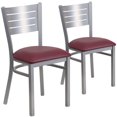 thumbnail image 1 of 2 Pk. HERCULES Series Silver Slat Back Metal Restaurant Chair - Burgundy Vinyl Seat, 1 of 8