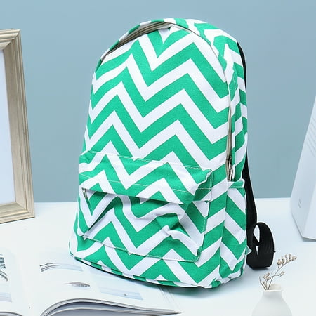 15.4 Inch Backpack Green Canvas - Unisex Canvas Wave Stripe Backpack Student Schoolbag Outdoor Travel Rucksack 11.42''
