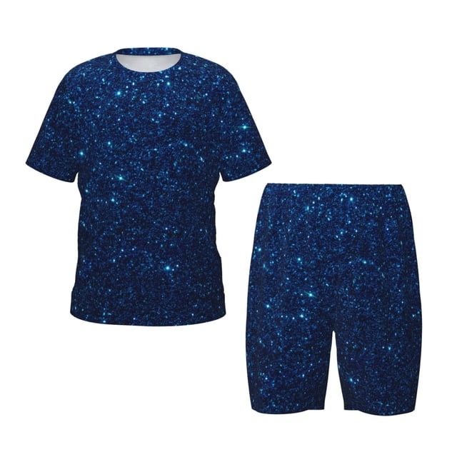 Balery Sparkling Blue Glitter Conjunto de Pijama Infantil de Manga Corta con Estampado – Ropa de Dormir de Algodón Suave-Small