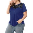 thumbnail image 5 of Agnes Orinda Women's Plus Size Lace Insert Short Sleeves Round Neck T-shirts, 5 of 6