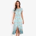 thumbnail image 3 of Women's Open Gathered Neck Short Sleeve Gathered Waist Open Tulip Hem Dress - X Large, Teal, 3 of 5