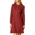 thumbnail image 6 of INSPIRE CHIC Women's Half Placket Long Sleeve Shirt Dress with Belt Red XL, 6 of 8