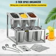 thumbnail image 2 of VEVOR Expandable Spice Rack, 13.8-23.6 Adjustable, 2-Tier Stainless Steel Organizer Shelf with 6 1/9 Pans 6 Ladles, Countertop Inclined Holder for Sauce Ingredients Fruits, for Kitchen Pantry Use, 2 of 9