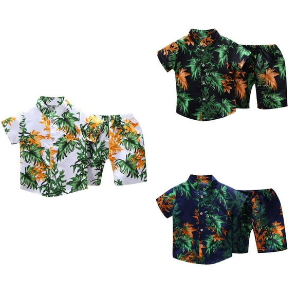 Ahuyic Boys Girls 2 Piece Outfits, Casual Outfit Sets for Toddler ,Summer Childrens Casual Ice Silk Short Sleeve Lapel Sets And Short Pants Two Pieces Set,Green,3 Years