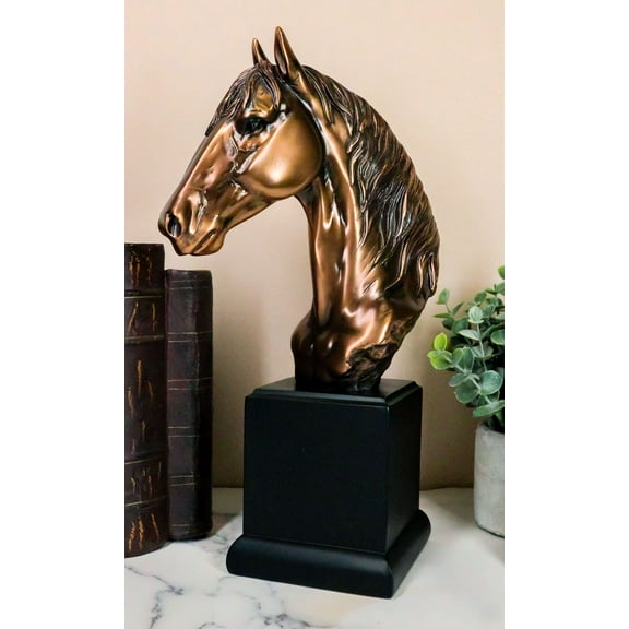 Western Wildlife Long Mane Horse Stallion Head Bust Figurine With Trophy Base