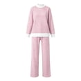 thumbnail image 4 of Sevevn Women's Fall Oversize Relaxed Fit 2‑Piece Fashion Outfit, Striped Color‑Block Mock Neck Top with Wide‑Leg Pants for Cool‑Weather Occasions Size S-5XL, 4 of 5