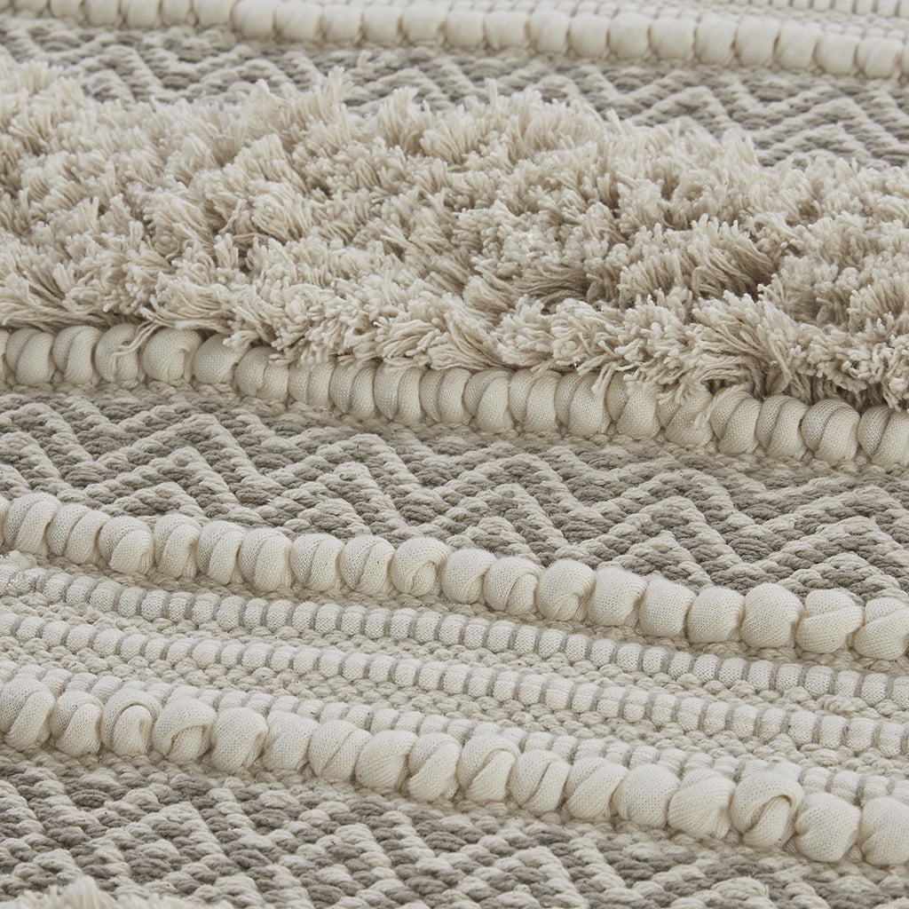 Woven Texture Stripe Bath Rug 20x32 Inches Natural, INK+IVY Asher Boho Hand-Woven Bathroom Rug, Non-Slip Latex Backing Machine Washable Shower Rug for Bathroom Decor