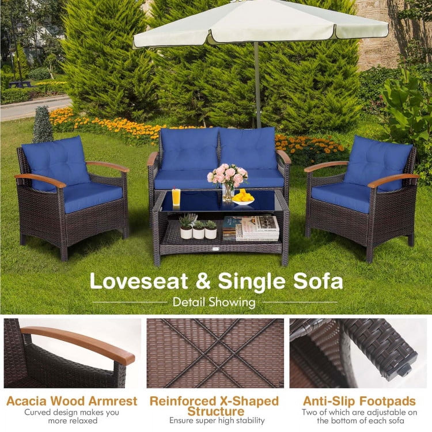 Aimee Lii 3 Pieces Patio Wicker Furniture Set with Storage Table and Protective Cover, Outdoor Patio Furniture, Navy Aimee Lii 3 Pieces Patio Wicker Furniture Set with Storage Table and Protective Cover, Outdoor Patio Furniture, Navy