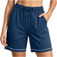 thumbnail image 3 of Feancey Sleep Shorts for Women with Pockets Soft Straight Leg Pajama Shorts Drawstring Elastic Waist Pj Shorts Comfy Lounge Bottoms Dark Blue XL, 3 of 8