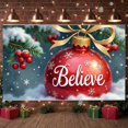 thumbnail image 6 of Red Theme Christmas Banner Snowflake Pattern Holiday Banner Gold Bow Pine Branch Xmas Banner for Christmas Party Home Decoration Holiday Gathering, 6 of 9