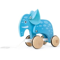 Hape: Pull Along - Elephant - Blue - Wooden Animal Toy, Rubber Rimmed Wheels, Encourages Walking, Push & String Pull, Kids, Baby & Toddler, Age 12 mo 