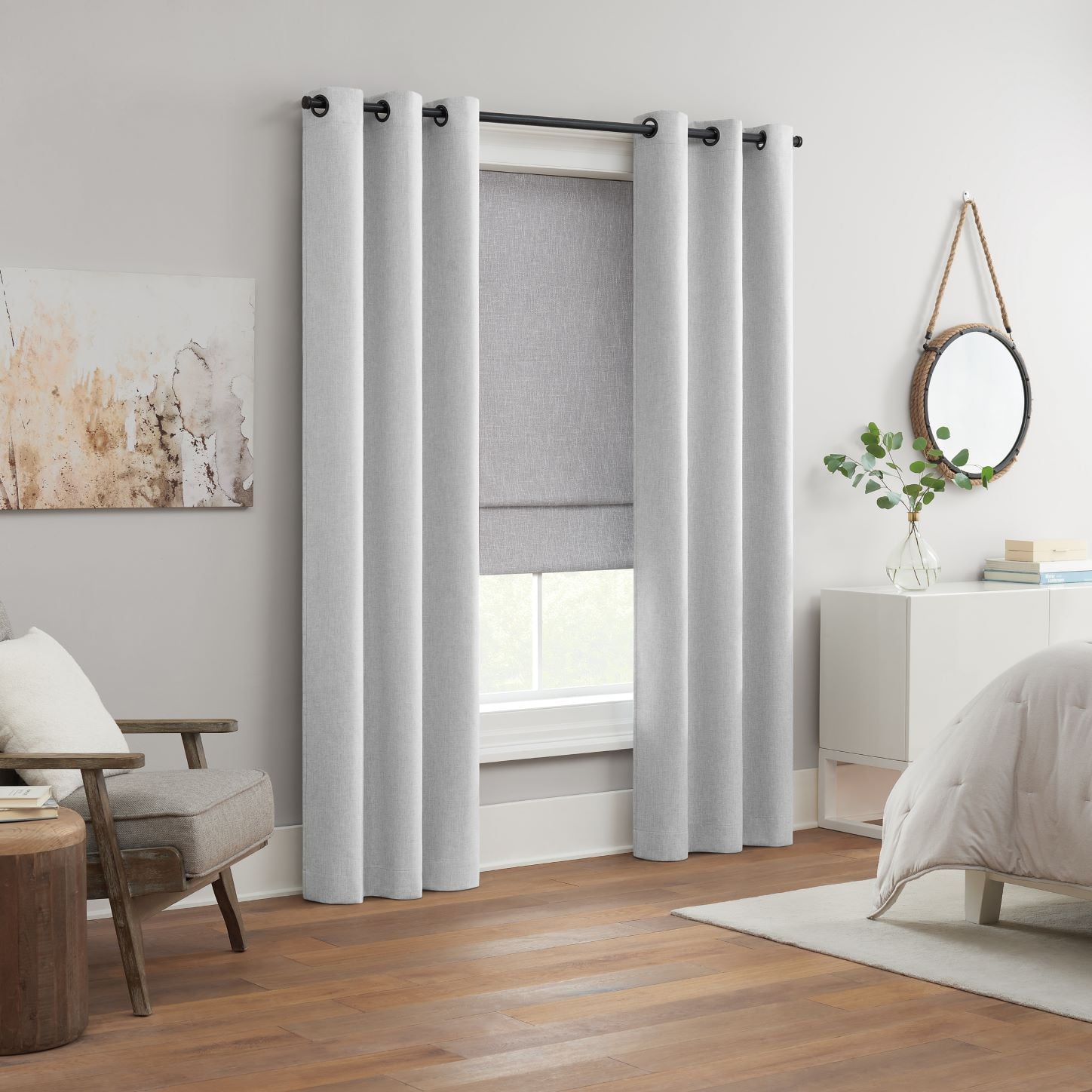 Eclipse Drew Textured Solid, 100% Total Blackout, Cordless Roman Shade, Smoke, 39 x 64