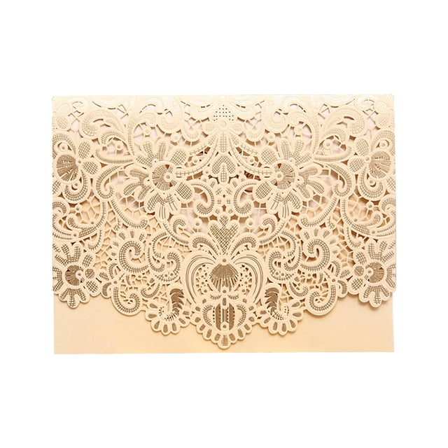 10-Piece Champagne Hollow Floral Invitation Set with Envelopes, Outer Shell & Blank Inner Pages - Elegant 250g Specialty Paper Cards for Weddings, Parties, Christmas & Special Occasions - Romantic