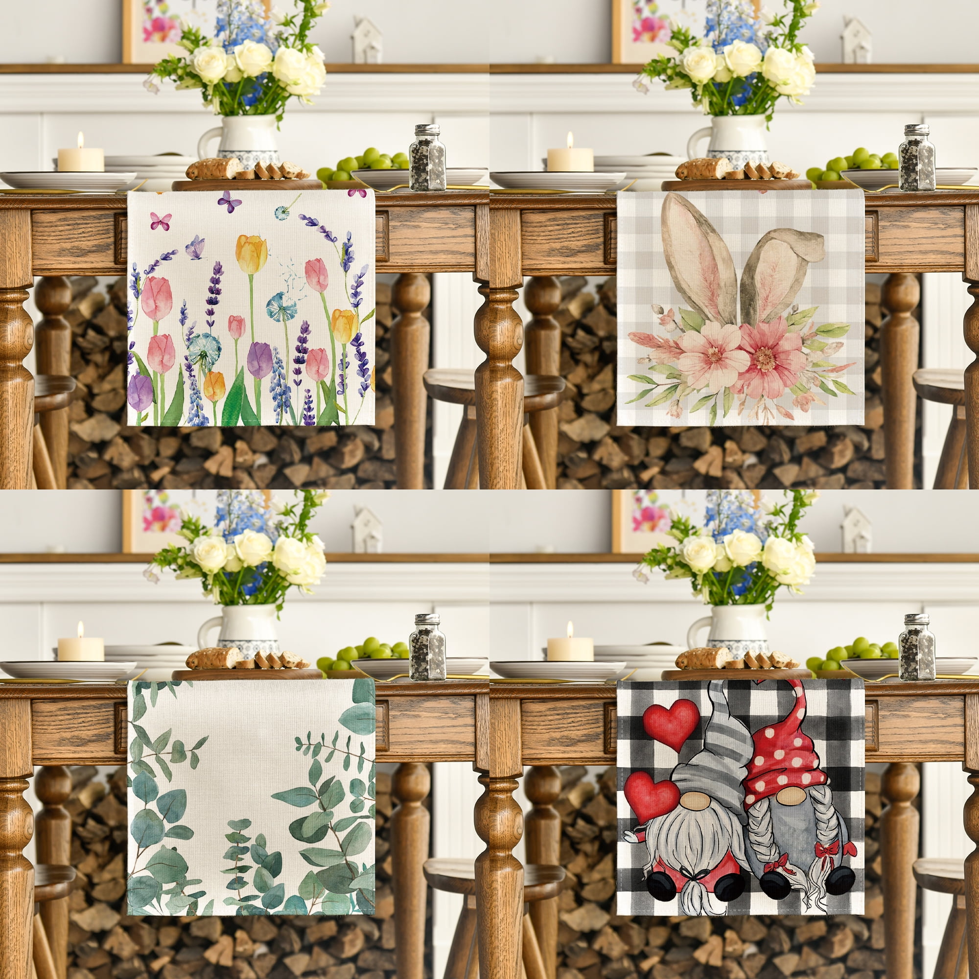 Smile All Seasons Seasonal Decorative Set of 12 Table Runner Clearance for Dining Table 13 x 72 Inch, Farmhouse Kitchen Dining Room Decoration