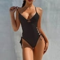 thumbnail image 3 of One Piece Swimsuits for Women's Plunge Side Tie Monokini Bathing Suit Sexy Lace up Criss Cross Strappy Swimwear, 3 of 5