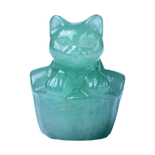 Estatua de gato de cristal de imitación, de mesa, colección moderna, linda escultura en miniatura Verde