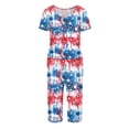 thumbnail image 4 of US 250 Years Anniversary Pajamas for Women Set Red Blue and White Stars Print Nightwear Set Short Sleeve Shirts and Capri Pant Pjs Set 4th of July 2 Piece Outfits, 4 of 6