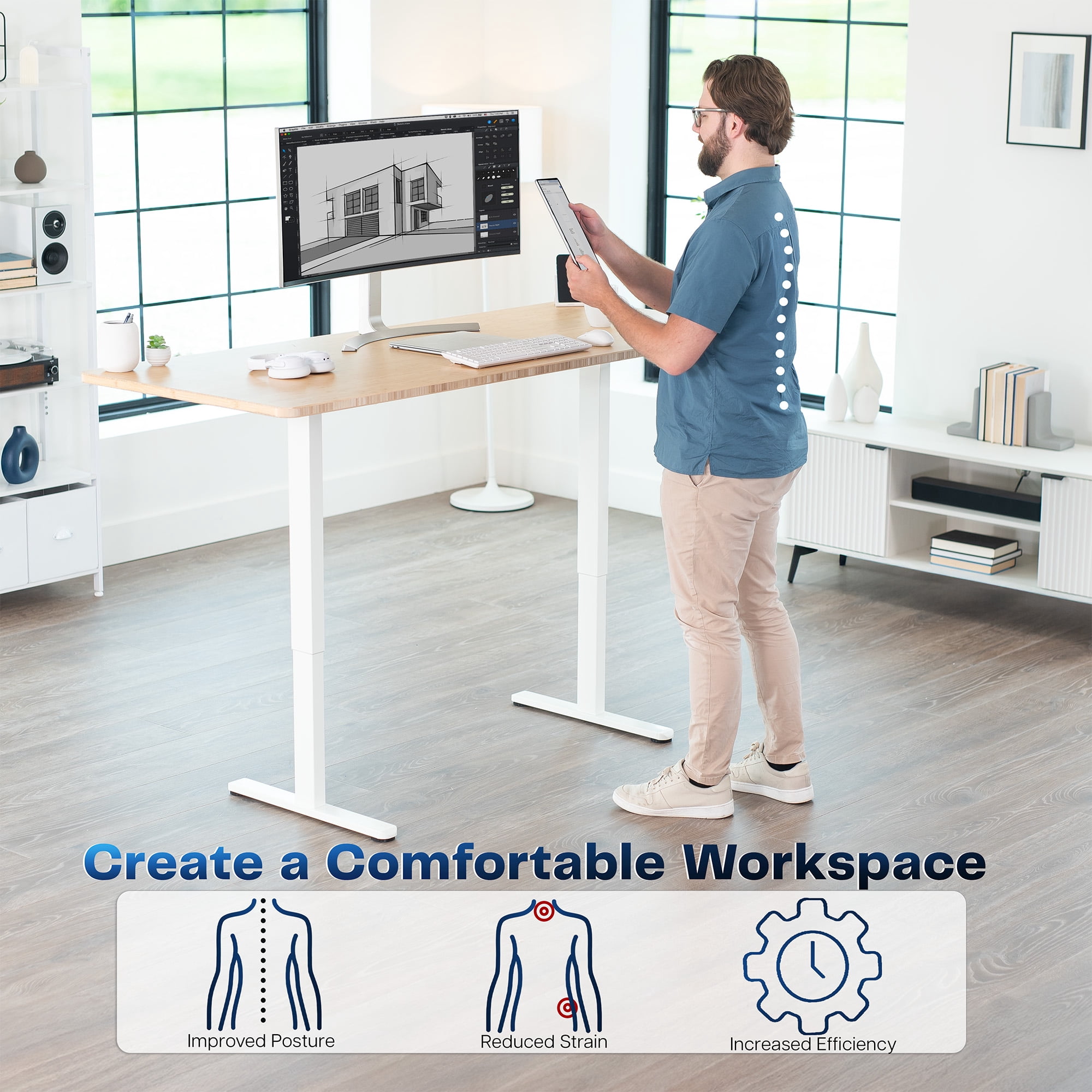 VIVO White Electric Dual Motor Standing Desk Frame, Height Adjustable Legs