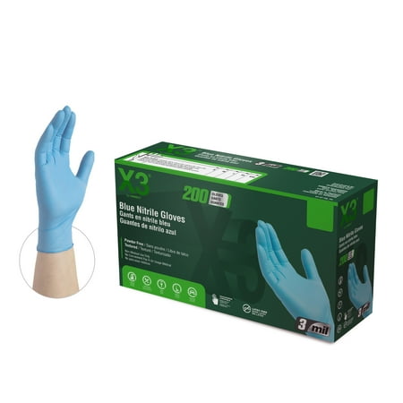 X3 Nitrile, Latex Free, Powder Free Industrial Disposable Gloves, Blue, X-Large, 200/Box