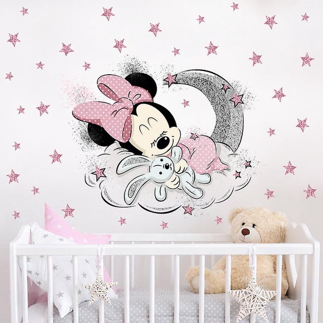 3d dibujos animados Mickey Minnie Mouse bebé hogar calcomanías pegatinas de pared para habitación de niños princesa habitación pegatina JAMW Sencillez