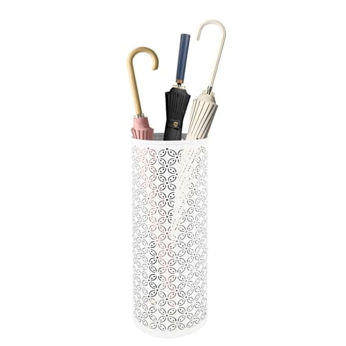 Metal Round Umbrella Stand Rack,Free Standing Umbrella Holder Bin,Canes Walking Sticks Holder for Entryway,Home,Office,White