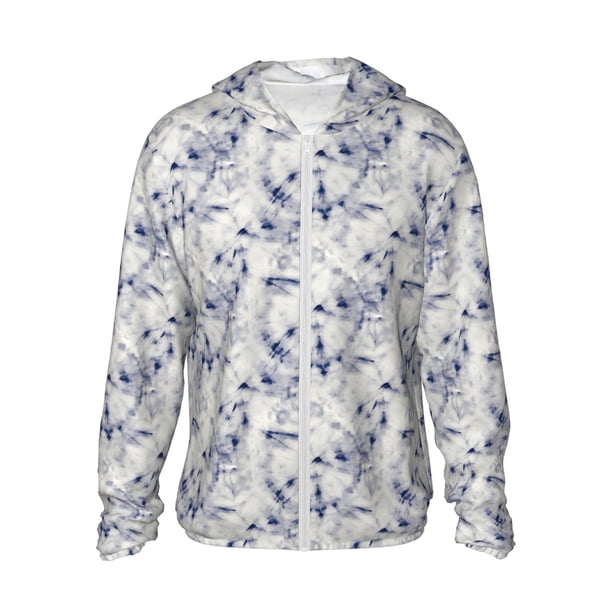 Balery Indigo Tie Dye Sudadera ligera de manga larga con capucha y protección solar UPF 50+ para hombre y mujer, ideal para pesca y running-Medium