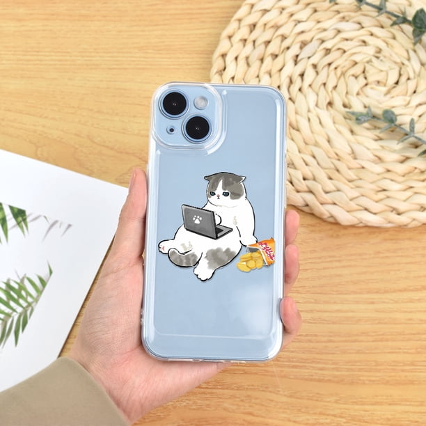 Lying Cat Transparent Transparent Black Lens All-inclusive Phone Case For Iphone14ProMax/14Plus/14Pro/14, Iphone13ProMax/13MINI/13Pro/13, Iphone12ProMax/12MINI/12Pro/12, Iphone11ProMax/11Pro/11/XSMAX/