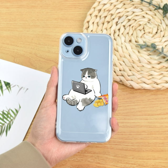 Lying Cat Transparent Transparent Black Lens All-inclusive Phone Case For Iphone14ProMax/14Plus/14Pro/14, Iphone13ProMax/13MINI/13Pro/13, Iphone12ProMax/12MINI/12Pro/12, Iphone11ProMax/11Pro/11/XSMAX/