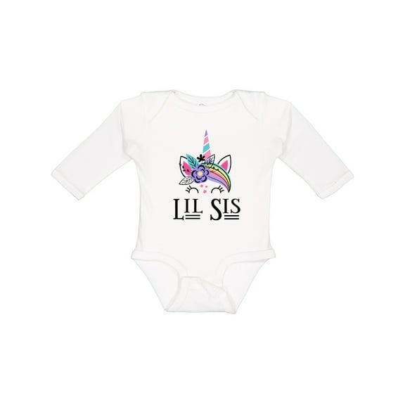 Inktastic Little Sister Unicorn Lil Sis Girls Long Sleeve Baby Bodysuit