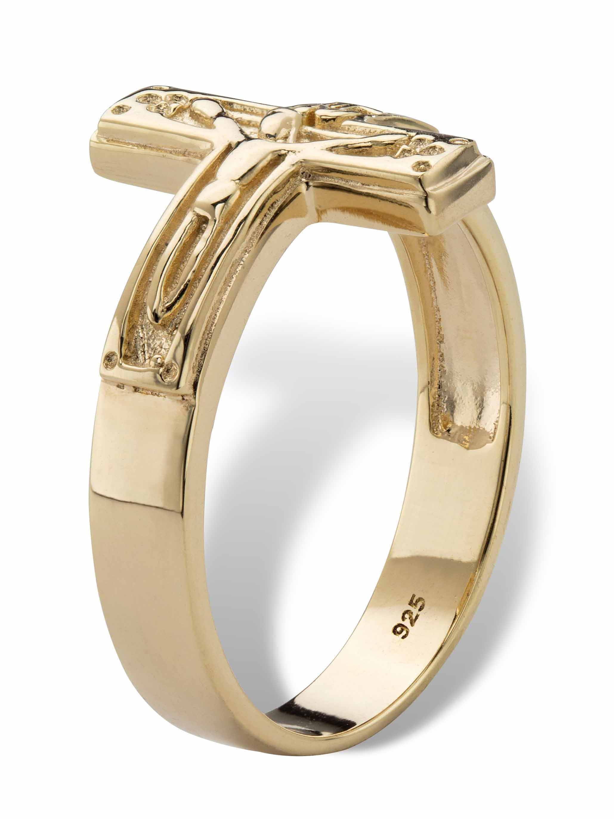 PalmBeach Jewelry Horizontal Crucifix Cross Ring in 14k Yellow Gold-plated Sterling Silver