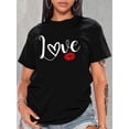 thumbnail image 1 of Camiseta para mujer verano cuello redondoChic Red Lips & Love Letter Print Women's T-Shirt - Casual Round Neck, Short Sleeve Top, Breathable Polyester, Machine Washable - Perfect for Spring/Summer/F, 1 of 7