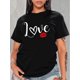 thumbnail image 1 of Camiseta para mujer verano cuello redondoChic Red Lips & Love Letter Print Women's T-Shirt - Casual Round Neck, Short Sleeve Top, Breathable Polyester, Machine Washable - Perfect for Spring/Summer/F, 1 of 7