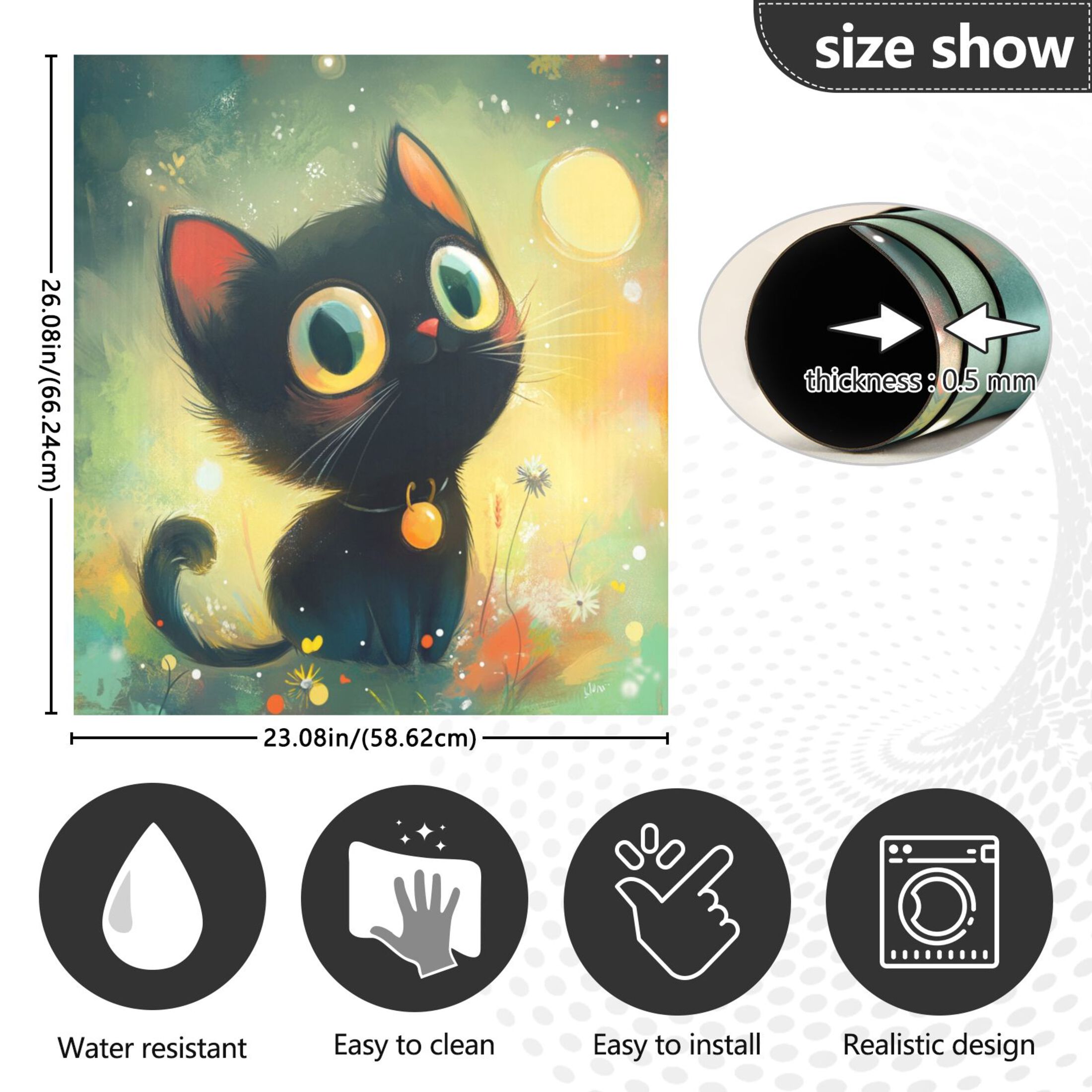 Dishwasher Magnetic Sticker 23x26 Inch Refrigerator Magnetic Sticker Washing Machine Magnetic Sticker Kitchen Panel Magnetic Sticker Home Decor Adorable Black Cat